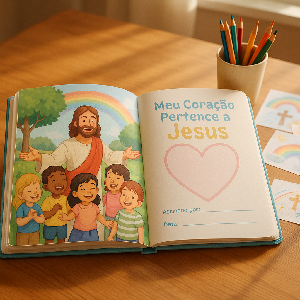 Libro abierto con ilustración de Jesús y página del corazón